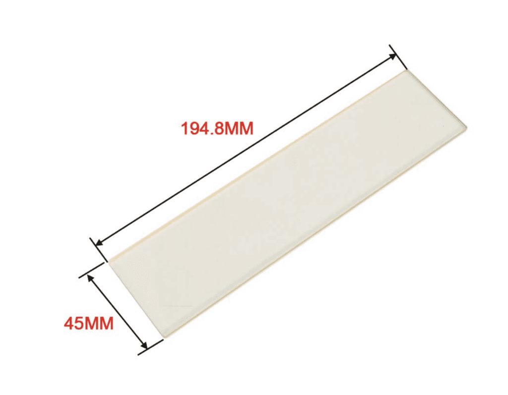 A rectangular white object with dimensions labeled: 194.8mm in length and 45mm in width.
